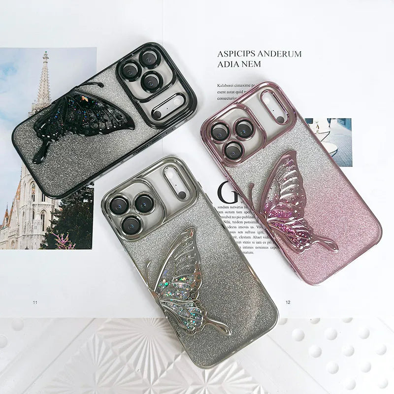 Glitter Butterfly Sandy Case for Apple iPhone 17 - Blue