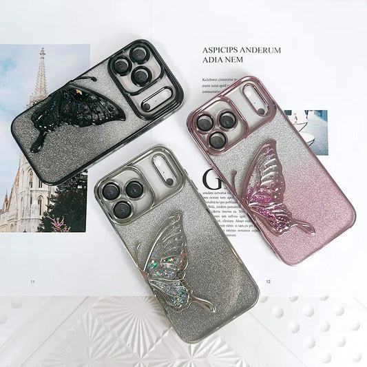 Glitter Butterfly Sandy Case for Apple iPhone 17 - Black