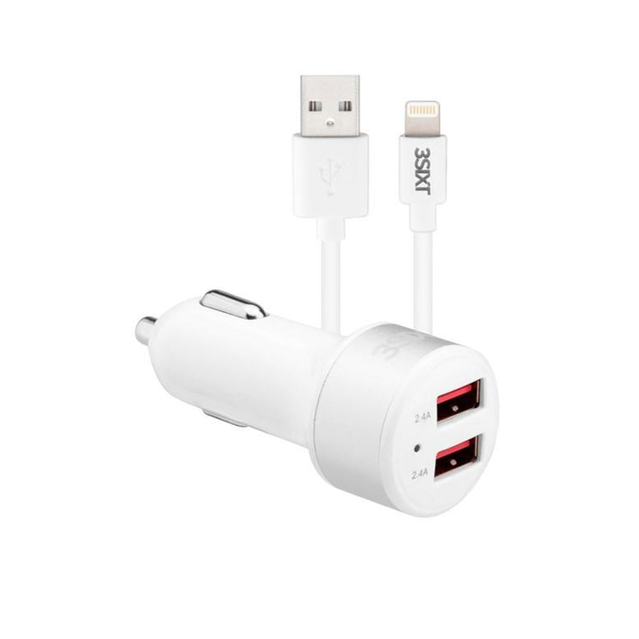 3SIXT - DUAL USB A Car Charger w/ Lightning cable 4.8AMP 3S-1022