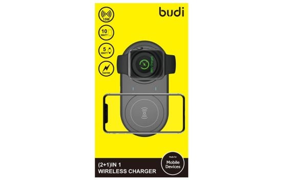 BUDI 2 IN 1 WIRELESS CHARGER PAD - BLACK