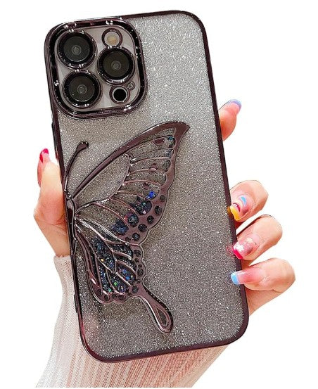 Glitter Butterfly Sandy Case for Apple iPhone 16 Pro Max - Black