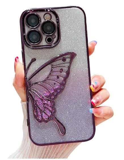 Glitter Butterfly Sandy Case for Apple iPhone 16 Pro Max - Purple