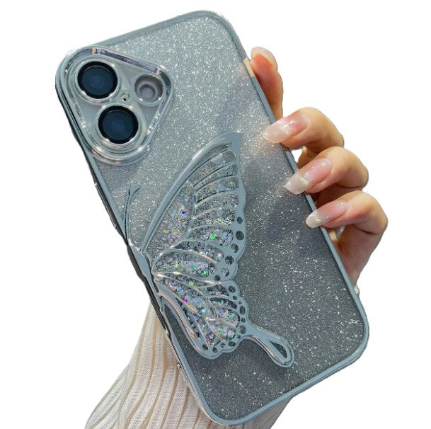 Glitter Butterfly Sandy Case for Apple iPhone 16 Pro - Silver