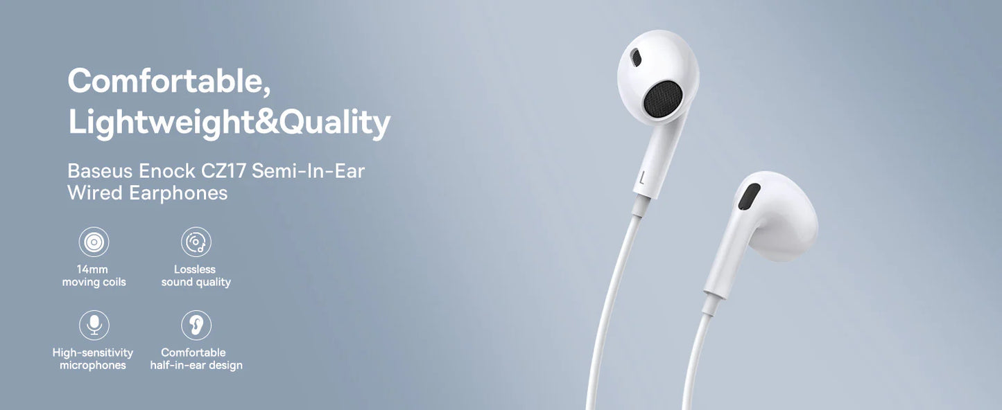 BASEUS Encok CZ17 Semi-In-Ear Type C Wired Earphones (White)