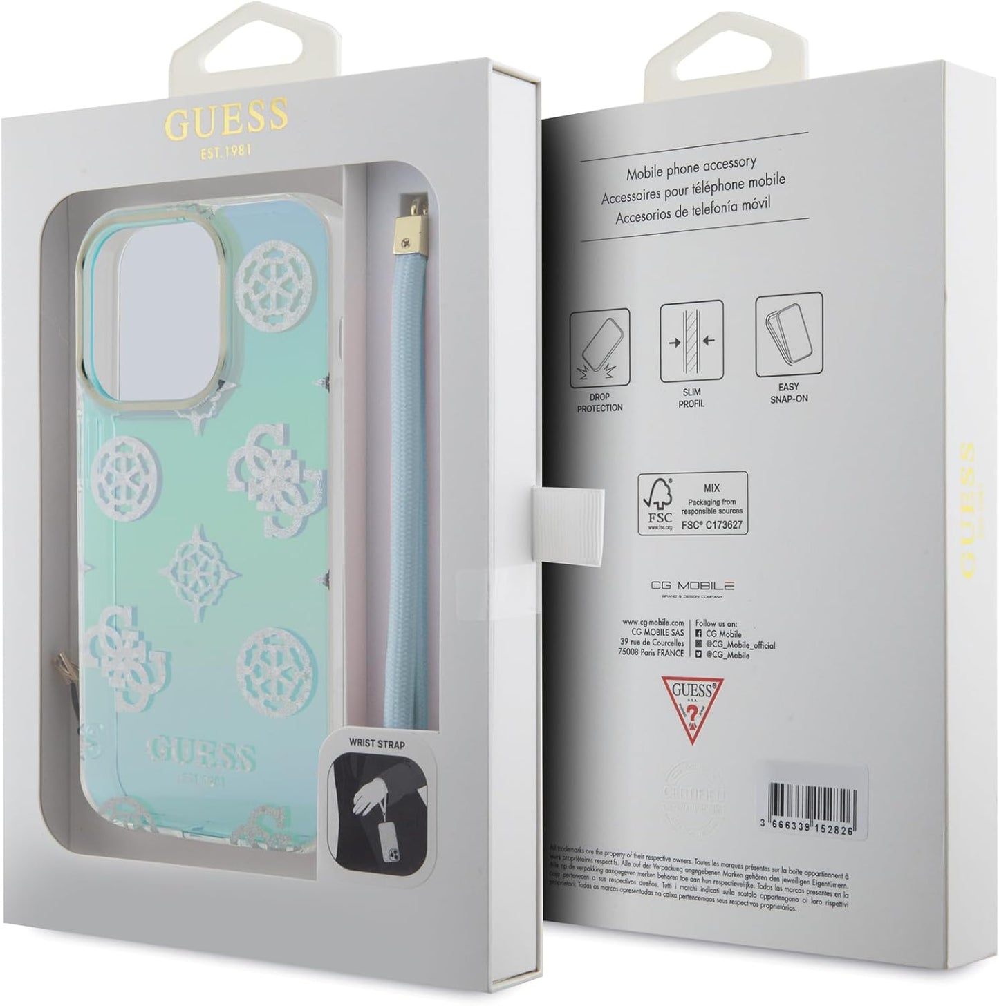 Guess Glitter Peony Case for iPhone 15 Pro 6.1" - Turquoise