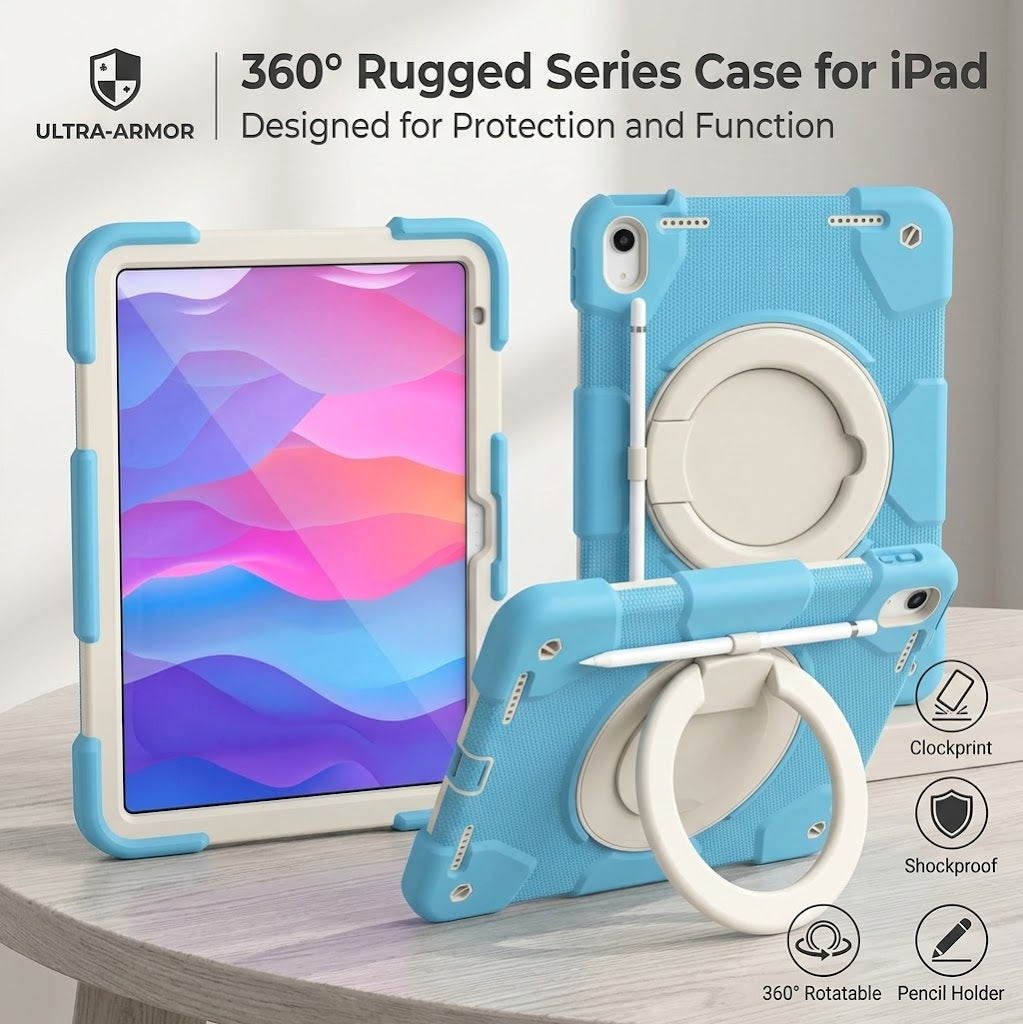 Rugged Protective Case w/folded Handle iPad 10.9'' 10th / A16 11th Gen- Sky Blue