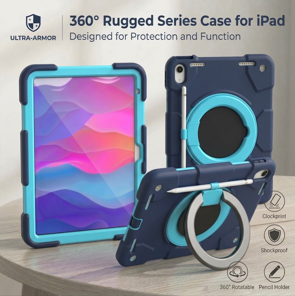 Rugged Protective Case w/folded Handle iPad 10.9'' 10th / A16 11th Gen - Navy Blue