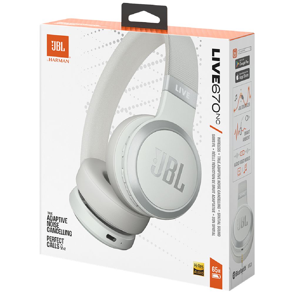 JBL Live 670 true Adaptive Noise Cancelling Wireless On-Ear Headphones - White (Australia Stock)