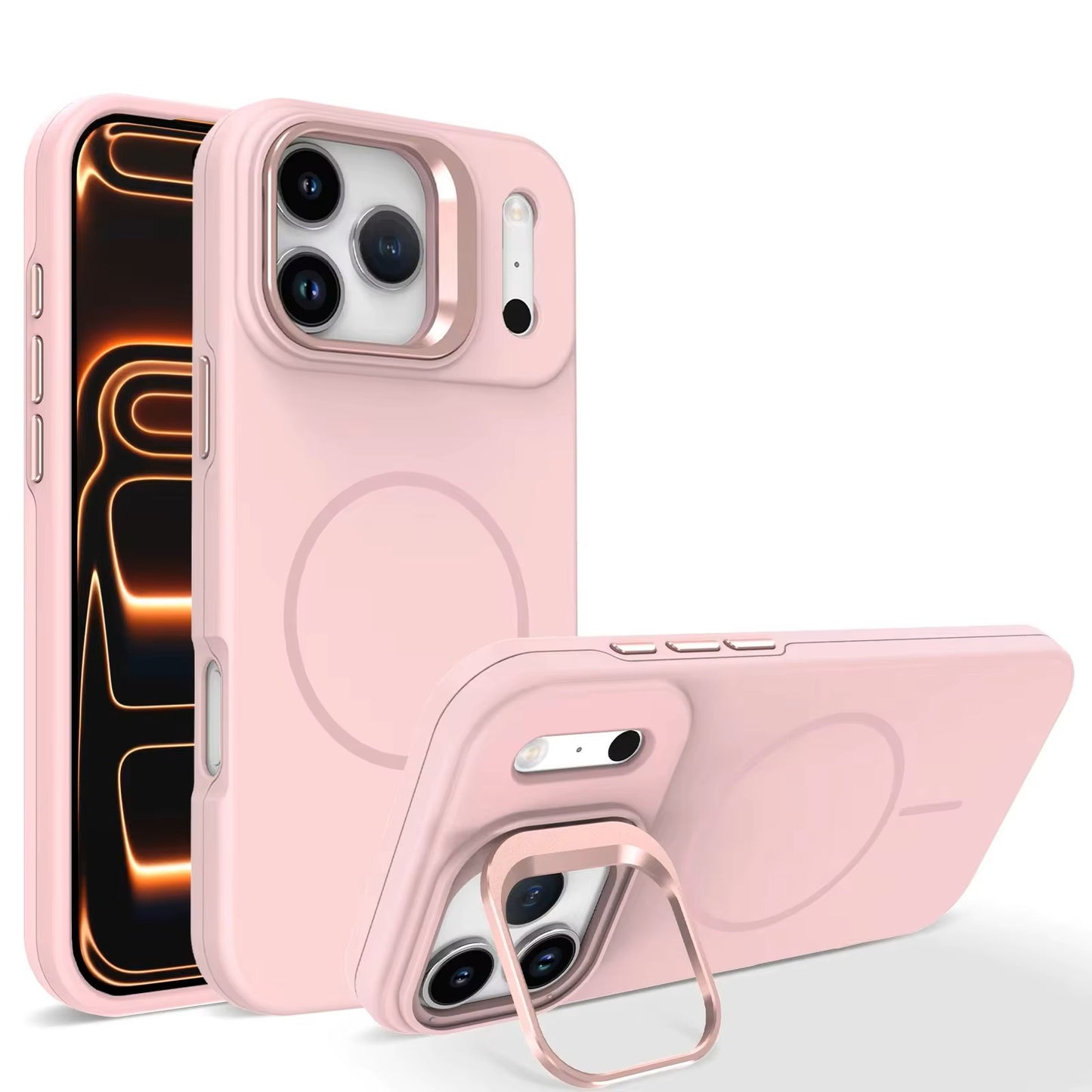 MaxGuard Shockproof Armor with Camera Metal Bracket Holder MagSafe Case for Apple iPhone 17 Pro Max - Pink