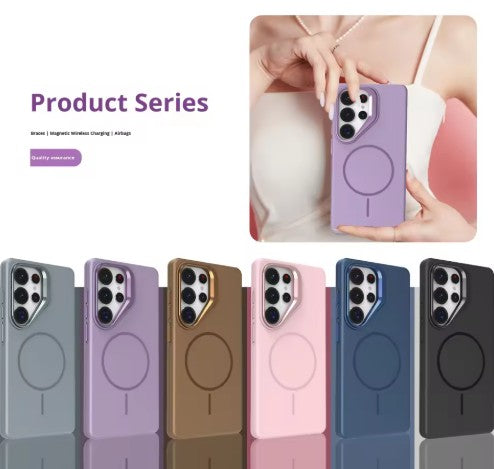 MaxGuard Shockproof Armor with Camera Metal Bracket Holder MagSafe Case for Samsung S26 Ultra - Pink