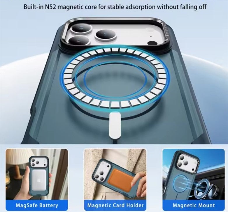 MaxGuard Dual-Layer MagSafe Case with Camera Ring Kickstand for iPhone 17 - Brown