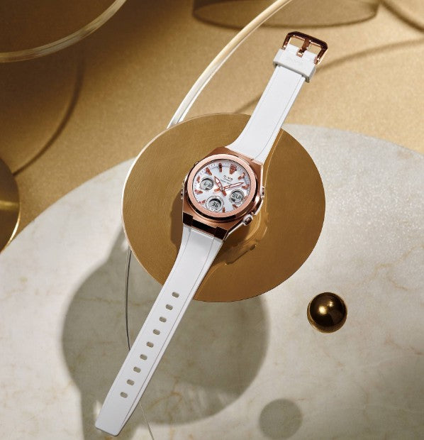 Casio Baby-G Digital & Analogue Solar Watch - Pink Gold / White