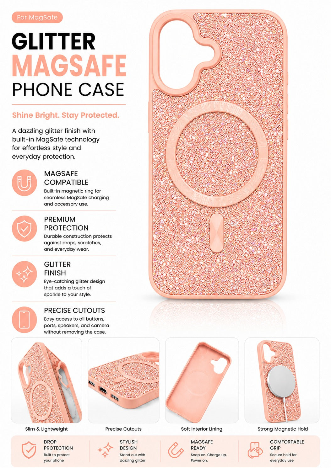 MaxGuard Diamond MagSafe Case for iPhone 17 - Pink