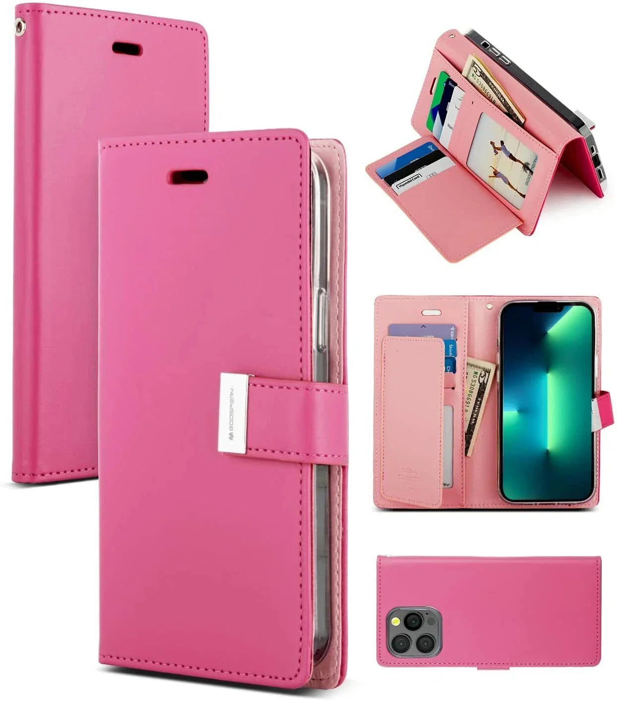 Goospery Rich Diary Book Case - iPhone 16 Pro Max 6.9" - Hot Pink