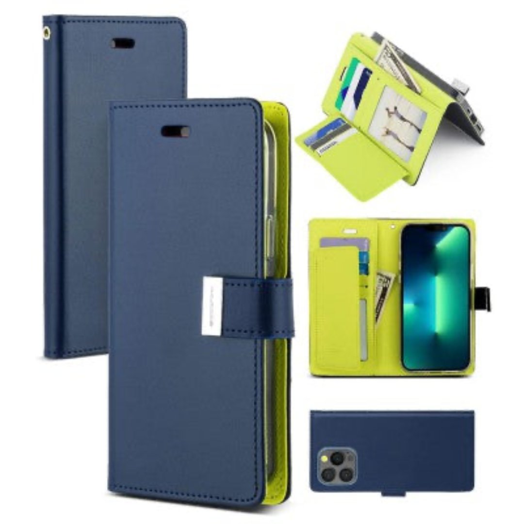 Goospery Rich Diary Book Case for iPhone 14 Plus 6.7' - Navy