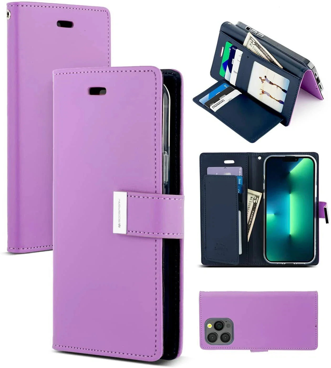Goospery Rich Diary Book Case for iPhone 14 Plus 6.7' - Purple