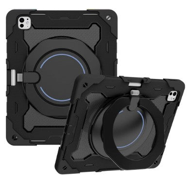Armor Shockproof Handle Ring Rotation Case Cover for iPad Pro 13 (2024) - Black