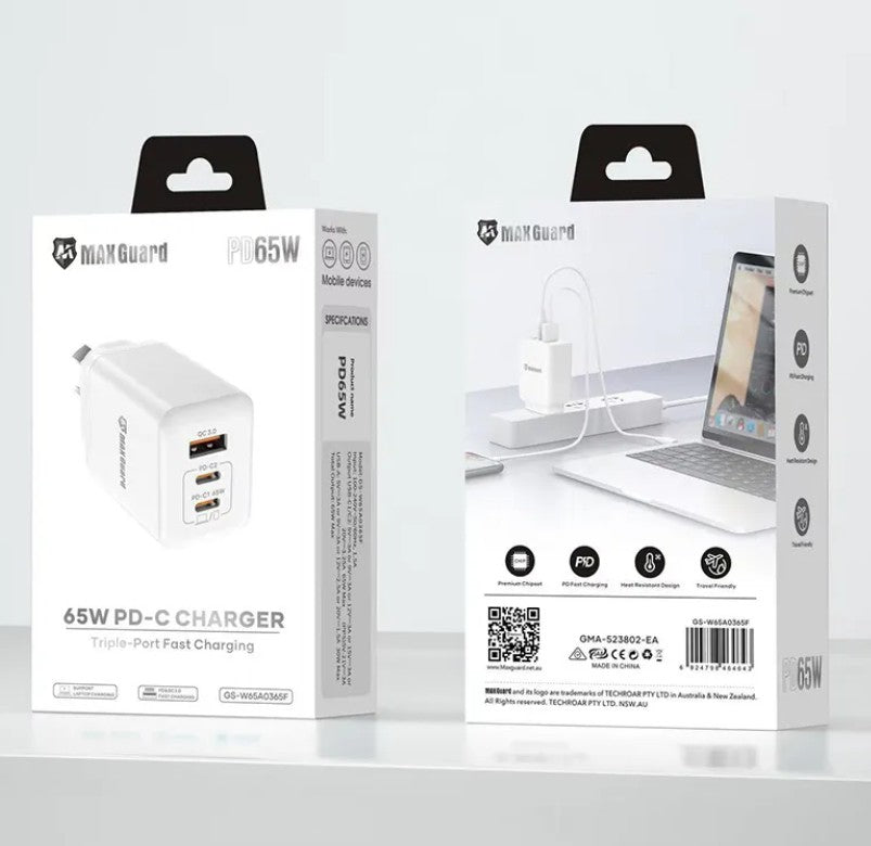MaxGuard 65W PD Wall Charger for Laptops / Tablets / Phones