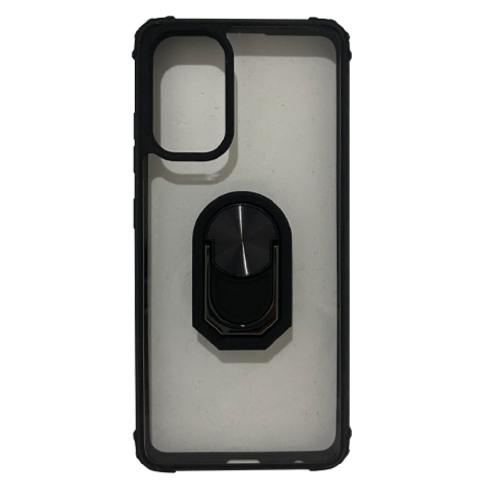 HARD CASE with MAGNET STAND RING - GALAXY A22 4G - BLACK / CLEAR
