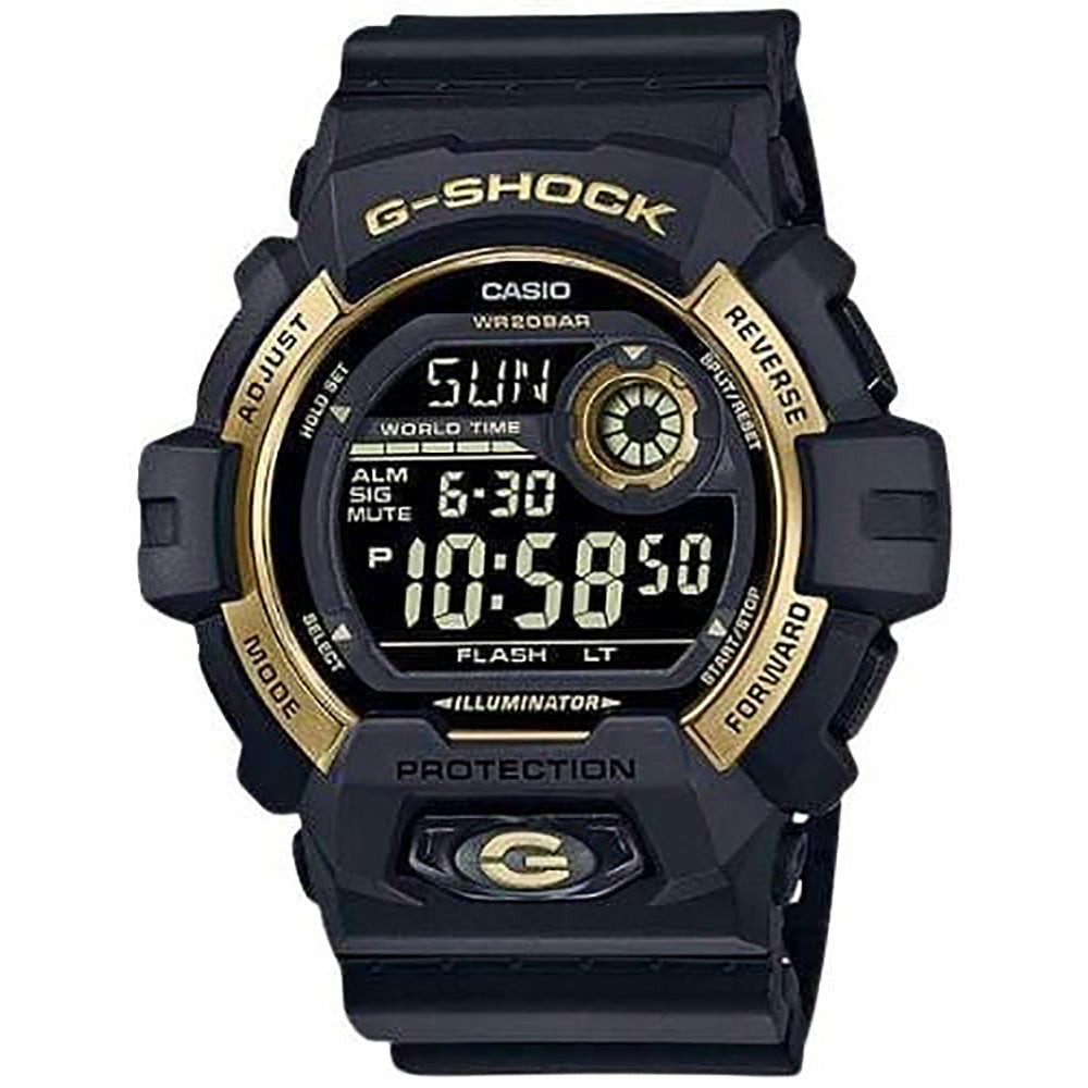 Casio G-Shock Watch with Goldion Plating (IP) on the Bezel - Black