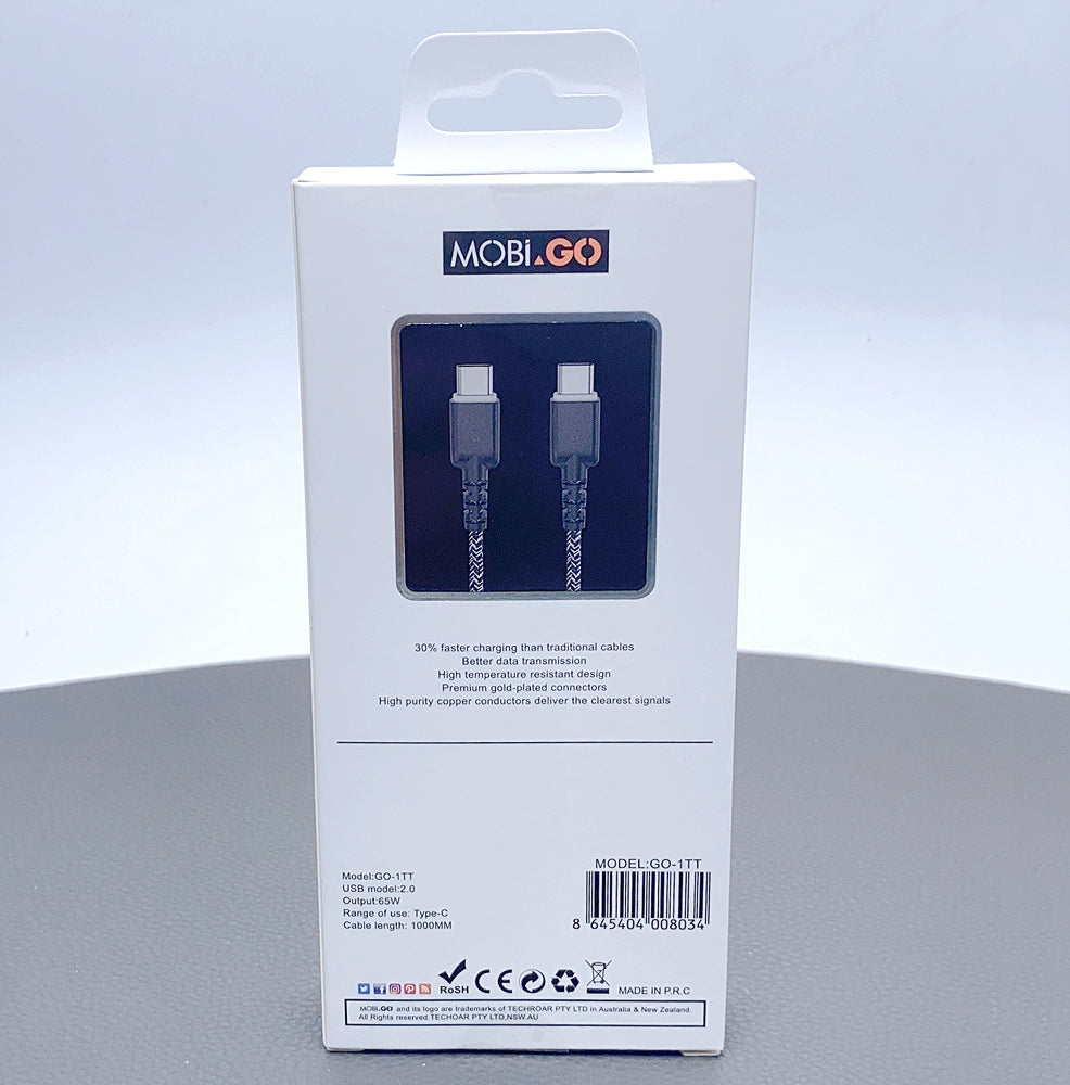 MOBiGO - NYLON WIRE CABLE for TYPE C to C ( 1m ) - BLACK