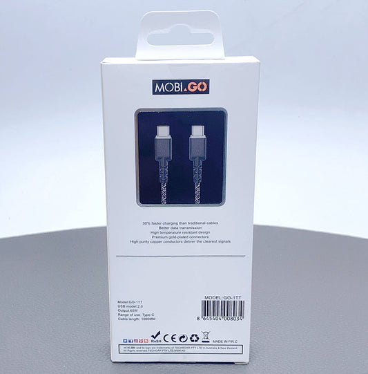 MOBiGO - NYLON WIRE CABLE for TYPE C to C ( 1m ) - BLACK