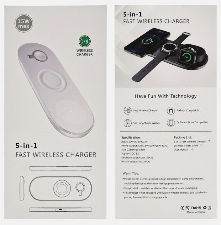 5 in 1 Wireless 15w Charger Station for Apple & Samsung