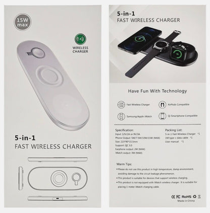 5 in 1 Wireless 15w Charger Station for Apple & Samsung