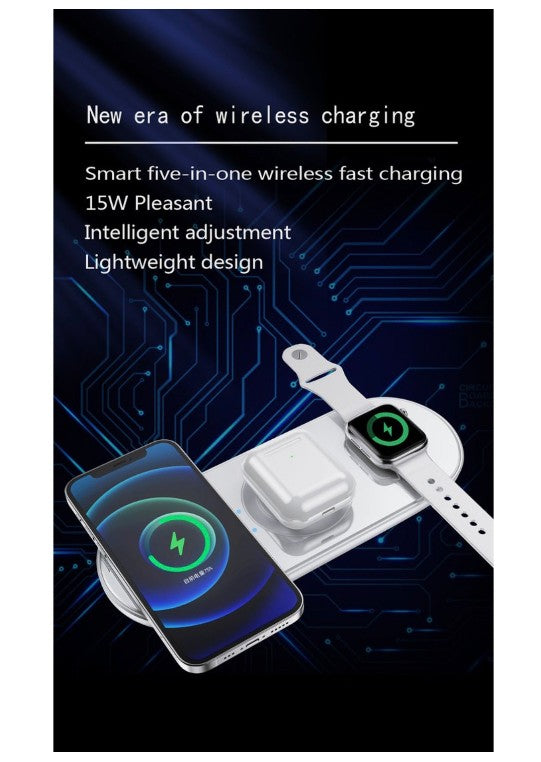 5 in 1 Wireless 15w Charger Station for Apple & Samsung