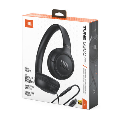 JBL Tune 530 Wired USB-C On-Ear Headphones - Black (Australia stock)