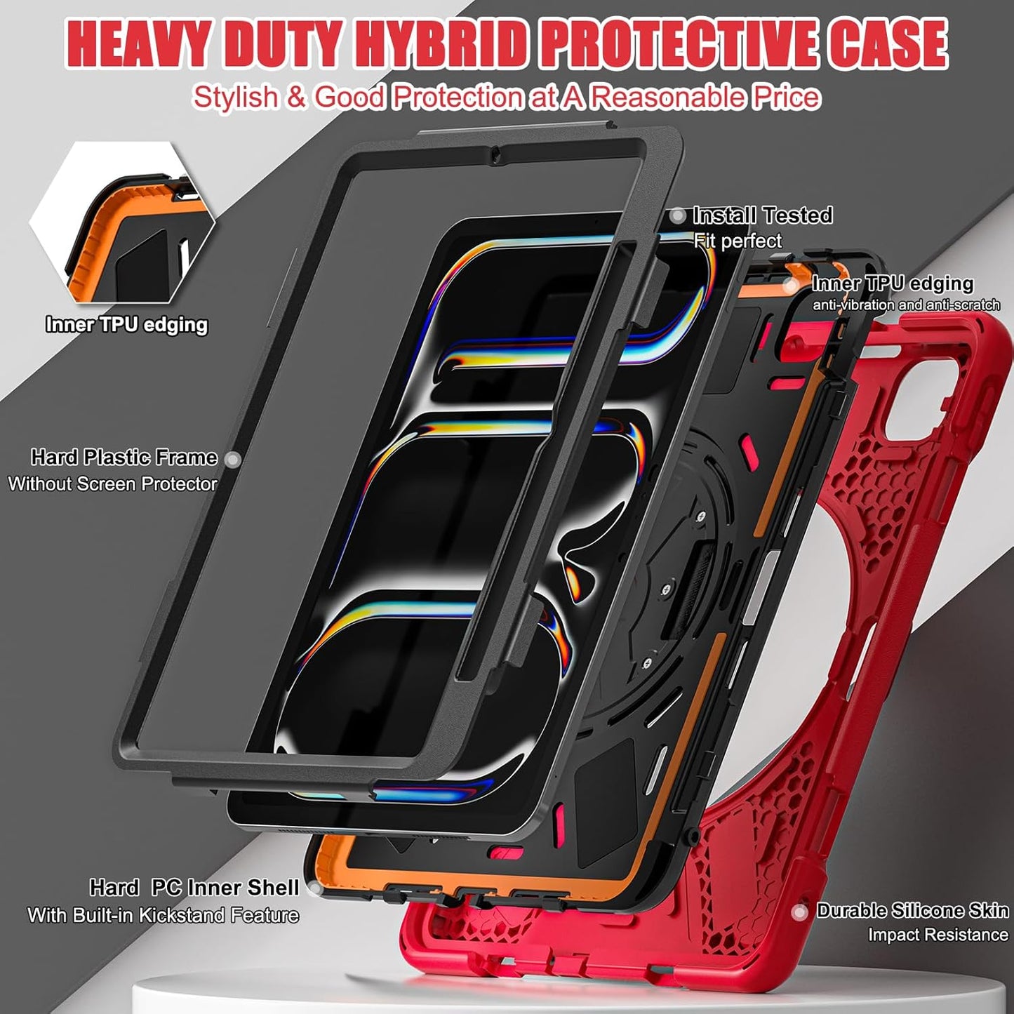 Rugged Protective Case with Handle for APPLE iPad 10.9' Air 4 / Air 5 - RED