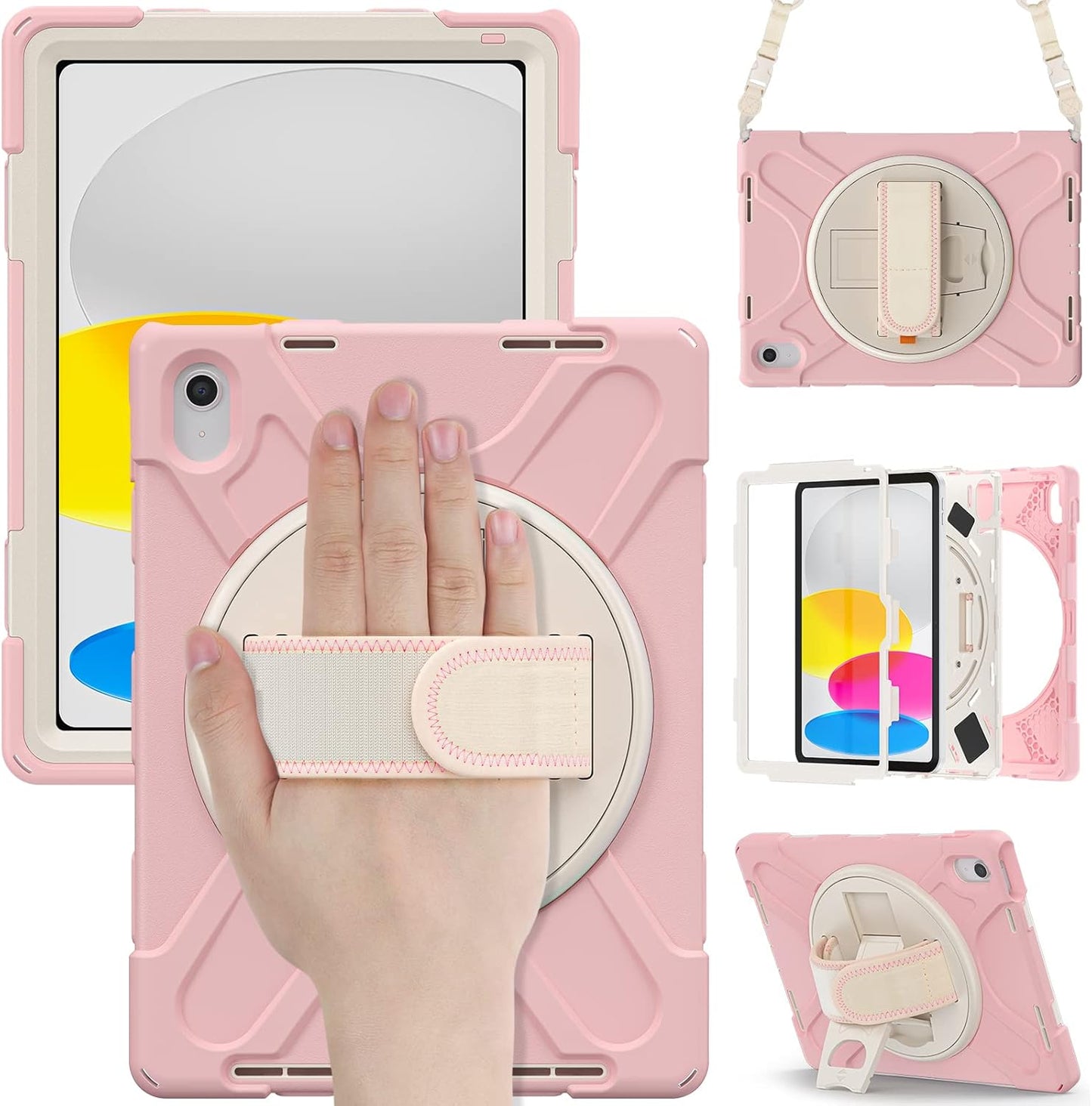 Rugged Protective Case with Handle for- APPLE iPad 10.9' Air 4 / Air 5 - LIGHT PINK