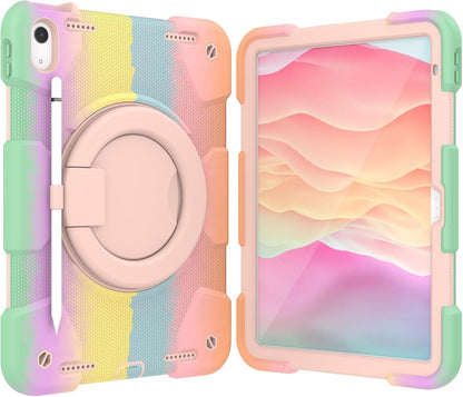 Rugged Protective Case w/folded Handle iPad 10.9'' 10th / A16 11th Gen- Rainbow Pink
