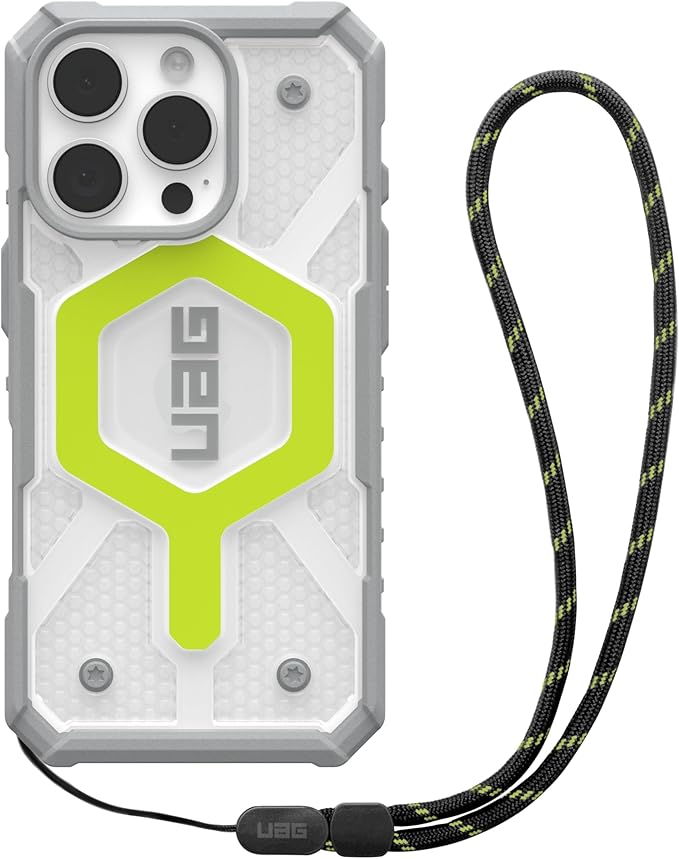 UAG Pathfinder MS Case w/ Lanyard - iPhone 16 Pro 6.3" - Clear / Neon