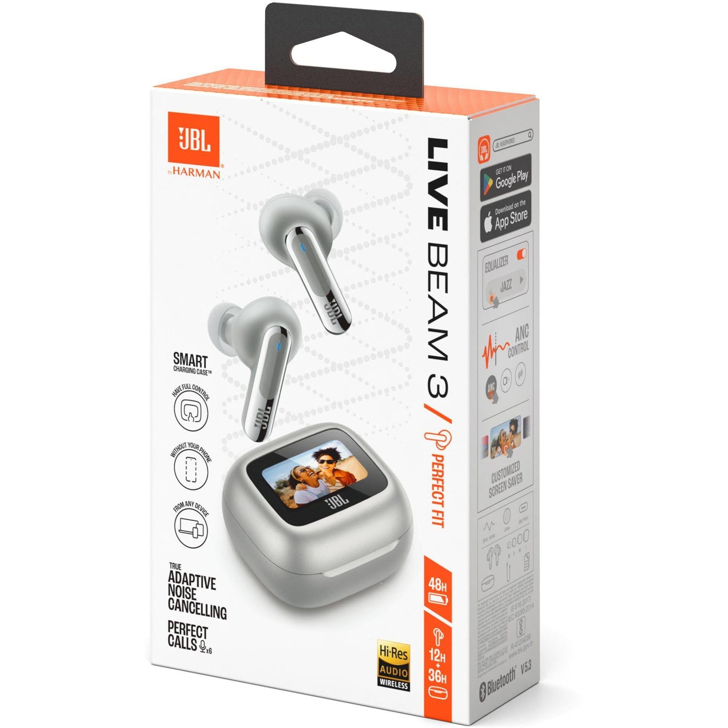 JBL Live Beam 3 TWS Noise Cancelling In-Ear Headphones - Silver (Australia stock)