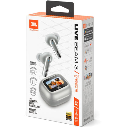 JBL Live Beam 3 TWS Noise Cancelling In-Ear Headphones - Silver (Australia stock)