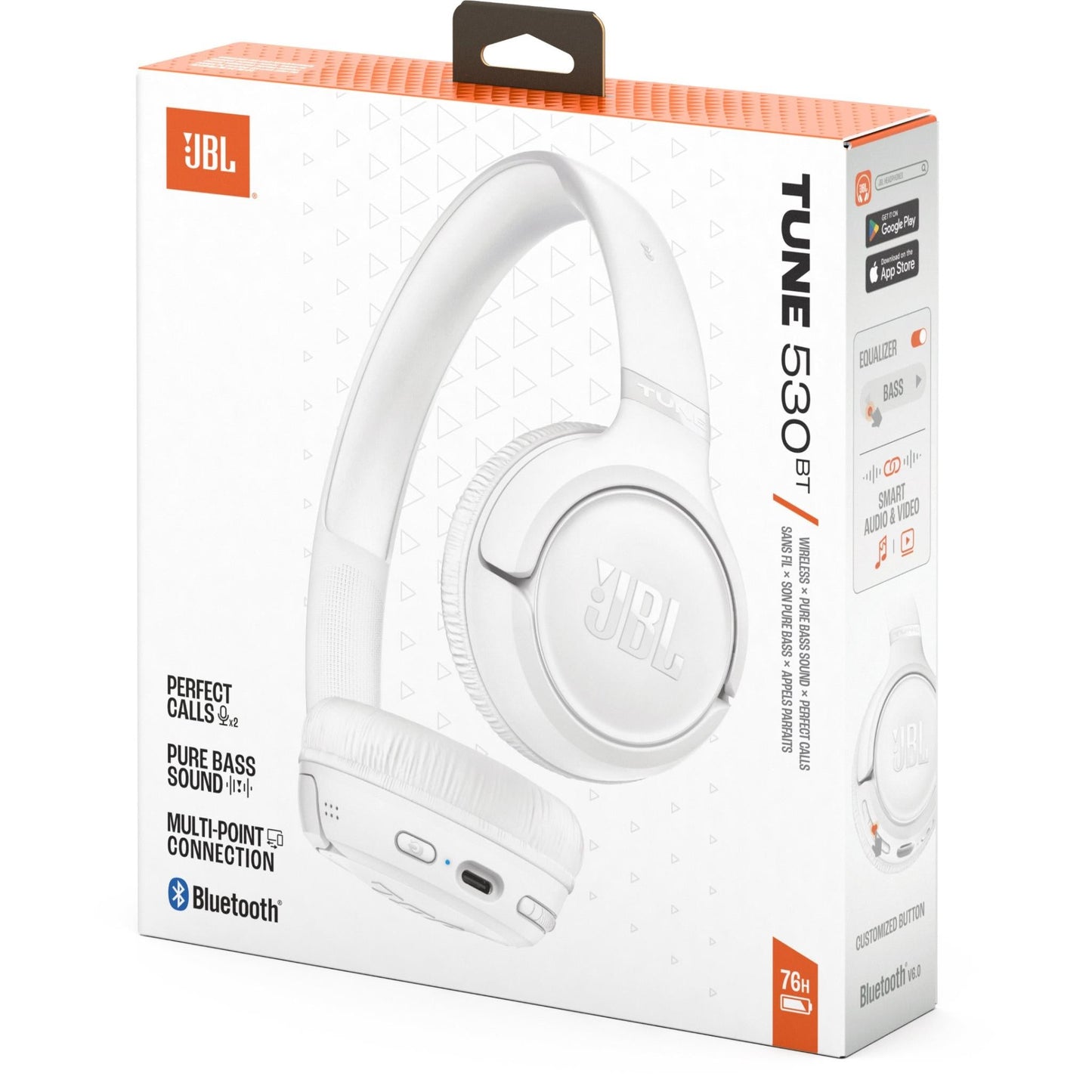 JBL Tune 530BT Wireless On-Ear Headphones - White (Australia stock)