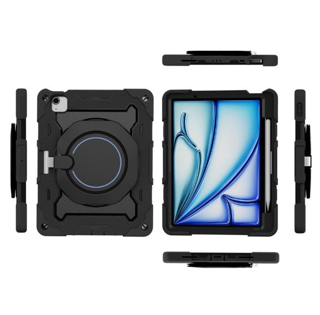Armor Shockproof with Handle Ring Rotation Case for iPad Air 13 (2024) (2025) (2026) - Black