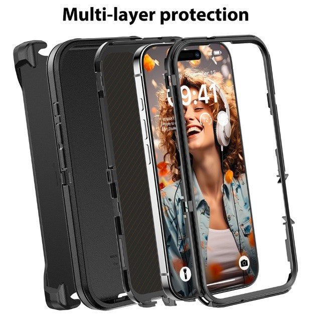 Shockproof Robot Armor Hard Case with Belt Clip for iPhone 16 Pro Max - Navy