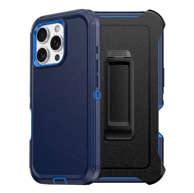 Shockproof Robot Armor Hard Case with Belt Clip for iPhone 16 Pro Max - Navy