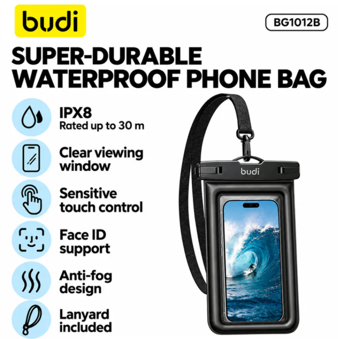 Budi BG1012B Durable WaterProof Phone Bag (Black)