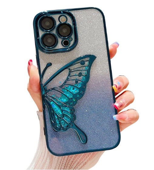Glitter Butterfly Sandy Case for Apple iPhone 16 Pro Max - Dark Blue