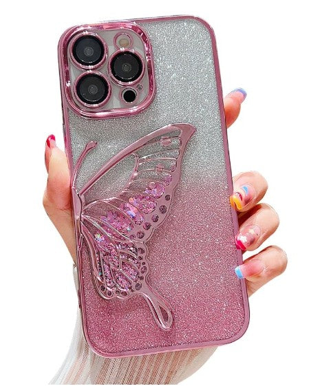 Glitter Butterfly Sandy Case for Apple iPhone 16 Pro Max - Pink