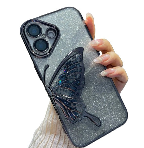 Glitter Butterfly Sandy Case for Apple iPhone 16 Pro - Black