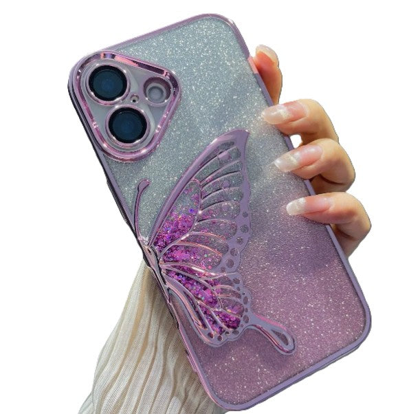 Glitter Butterfly Sandy Case for Apple iPhone 16 - Pink