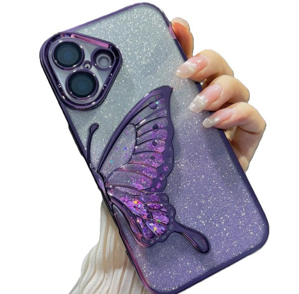 Glitter Butterfly Sandy Case for Apple iPhone 16 Pro - Purple