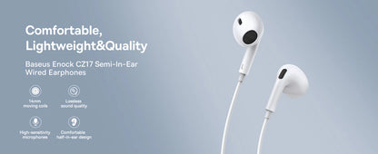 BASEUS Encok CZ17 Semi-In-Ear Type C Wired Earphones (White)