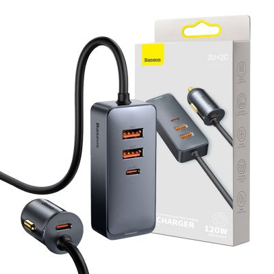 Baseus Share Together PPS Multi-port Fast Charging Car Charger with Extension Cord 120W 2U+2C