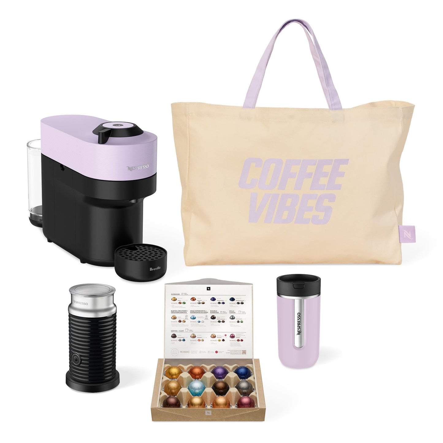 Breville Nespresso Vertuo Pop BNV150LIL Capsule Coffee Machine Value Pack - Lilac