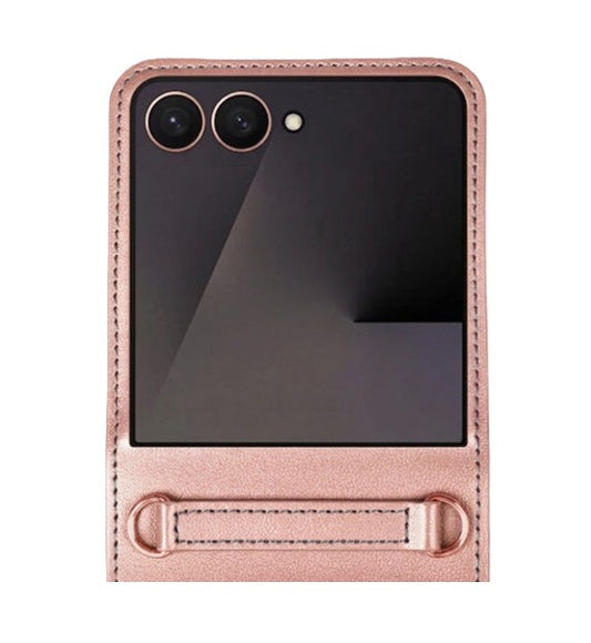 Hanman Wallet Case with Strap for Samsung Galaxy Z Flip 7 /  Flip 8 - Rose Gold